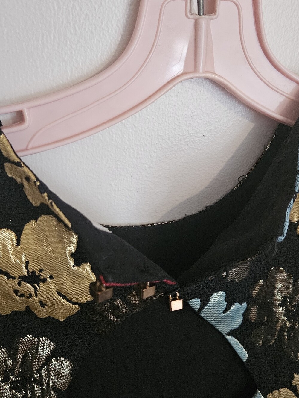 Floral Metallic Jacquard Shift Dress - Black with Multicolor Flowers - Picture 7 of 11